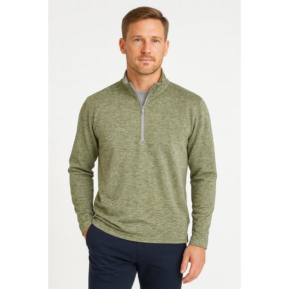 Peter Millar Sydney Stretch Quarter Zip Pullover in Heather Green Size Medium - Picture 1 of 6